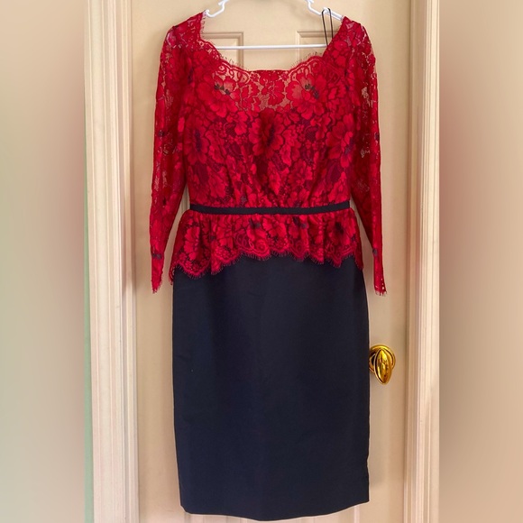 Carolina Herrera red black lace cocktail dress,